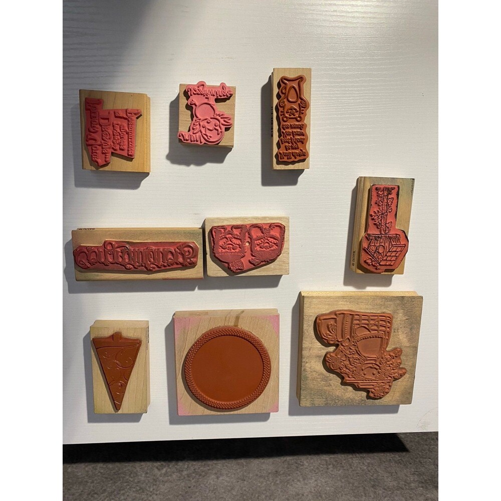 Vintage Rubber Stamp Lot of 9 Wood Mounted JudiKins DOTS Hampton Art Crafting - Picture 4 of 5